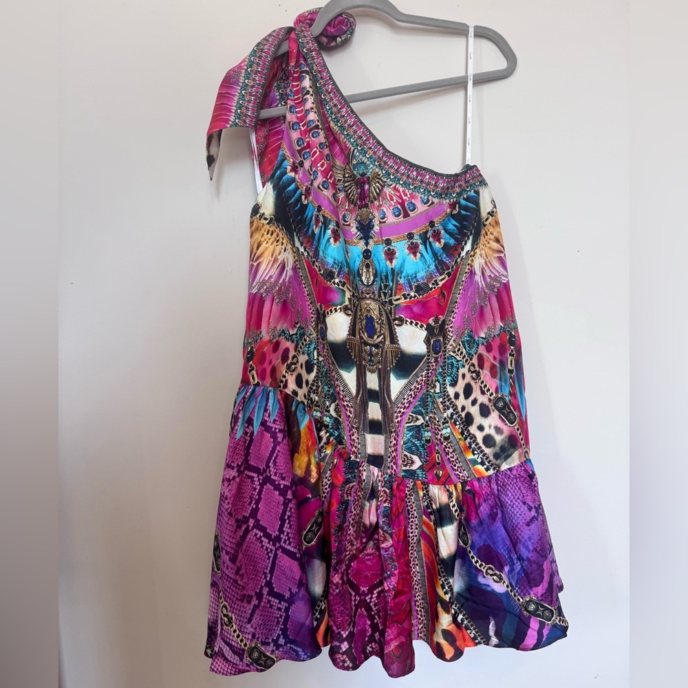 Camilla Silk One Shoulder Pink Short Dress - Picture 4 of 7